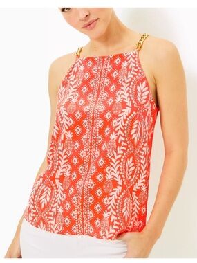 Lilly Pulitzer Joannah Silk Top in Flamingo Feather Harbour View
